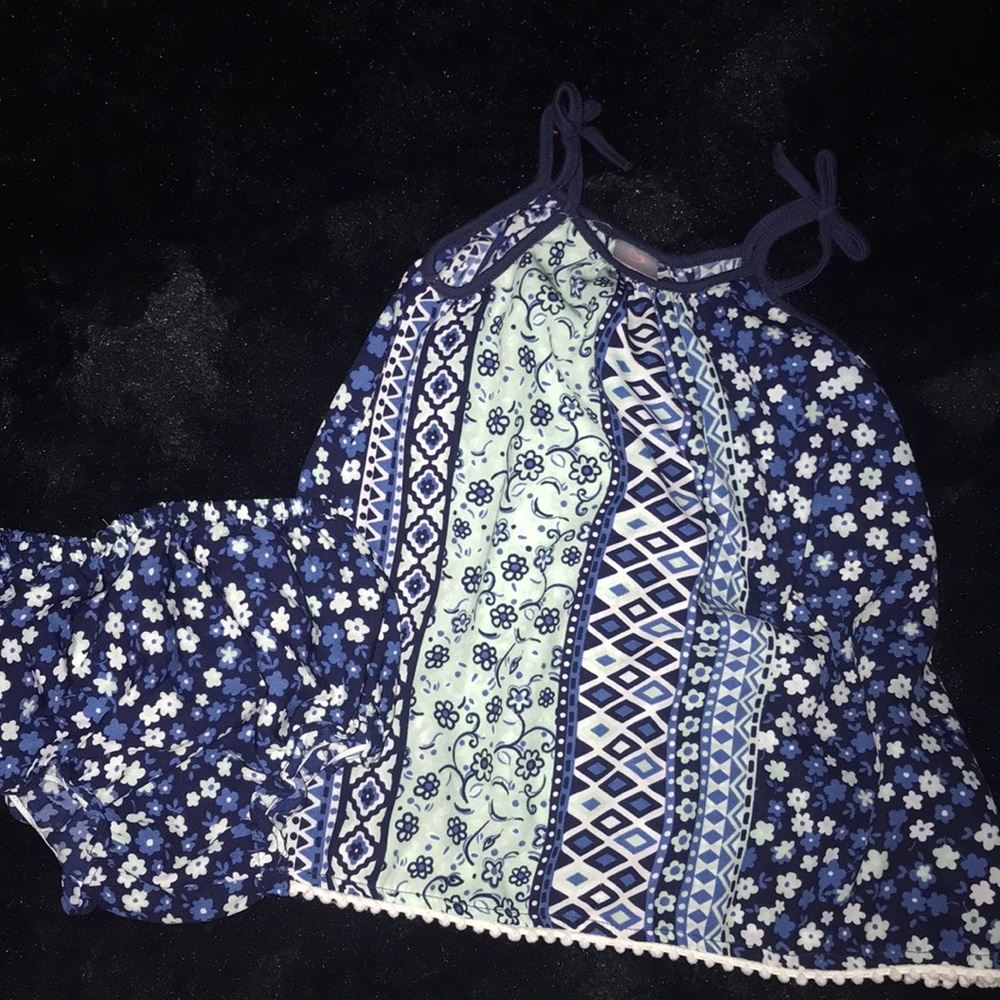 Navy and mint floral Dress w/ Bloomers